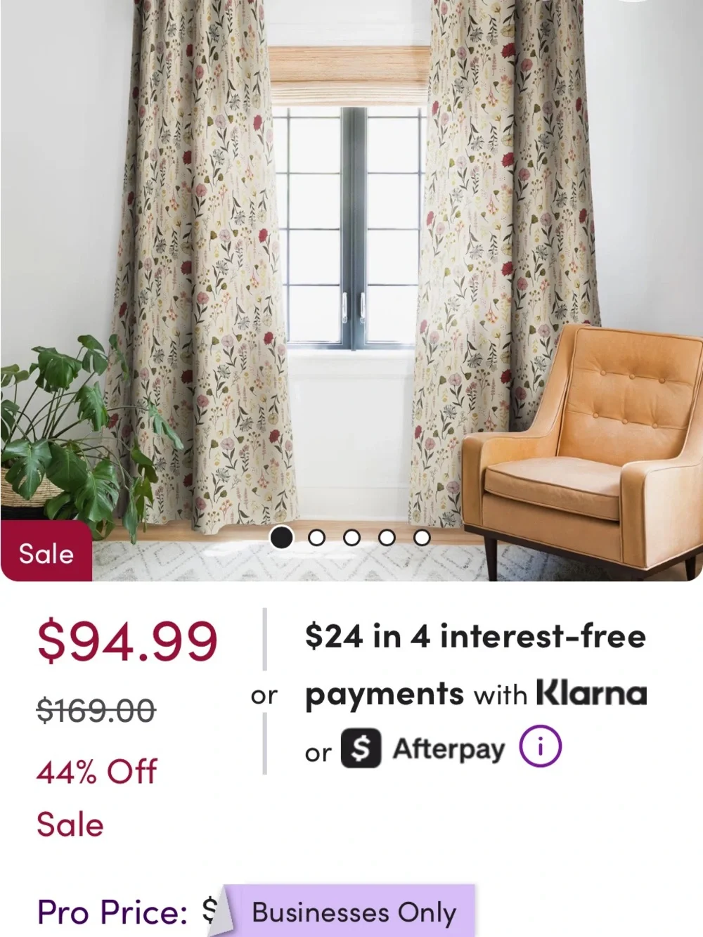 Four 50(?)x84in Floral Curtain Panels with Multicolor Botanical Print